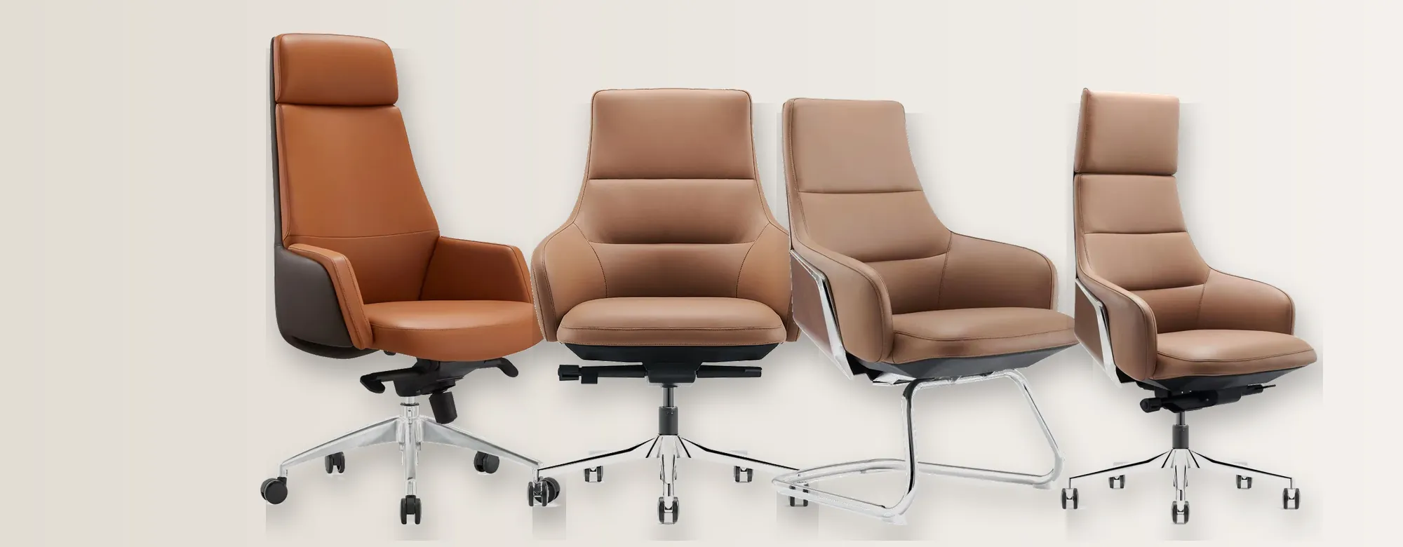 Duolisi leather executive office chairs in tan and brown with aluminium bases