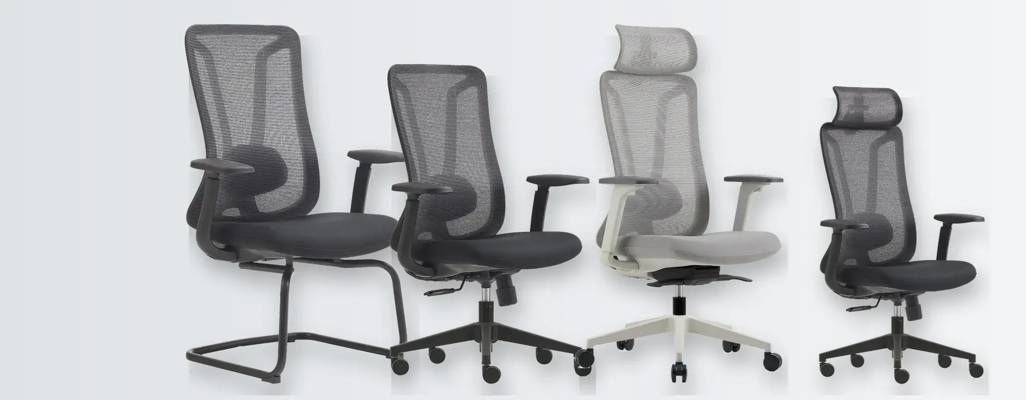 Duolisi ergonomic mesh office chairs in black and grey with nylon and aluminium bases