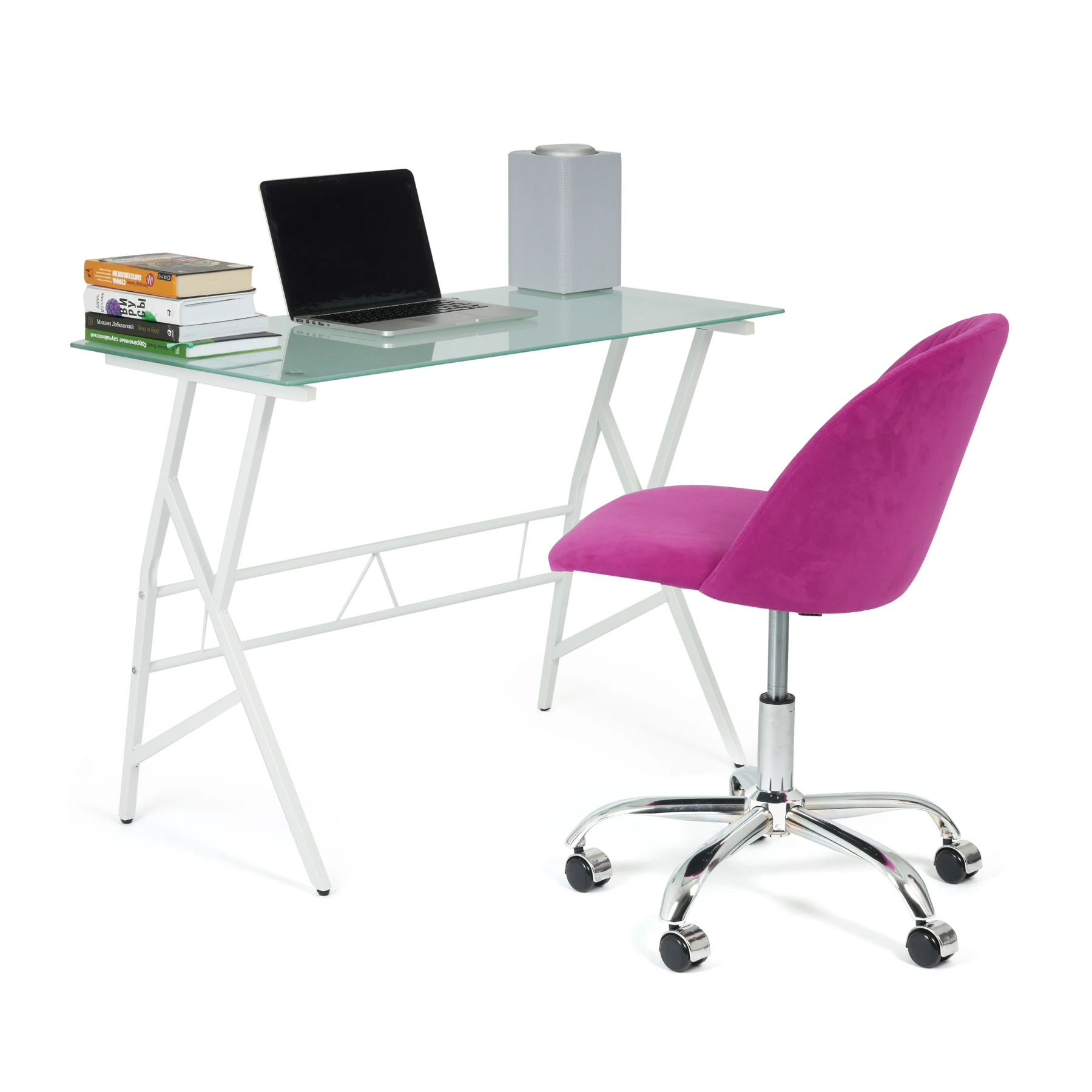 Home Office Furniture Glass Top Computer Working Table (CD-8337) - White Frame Glass Top main view