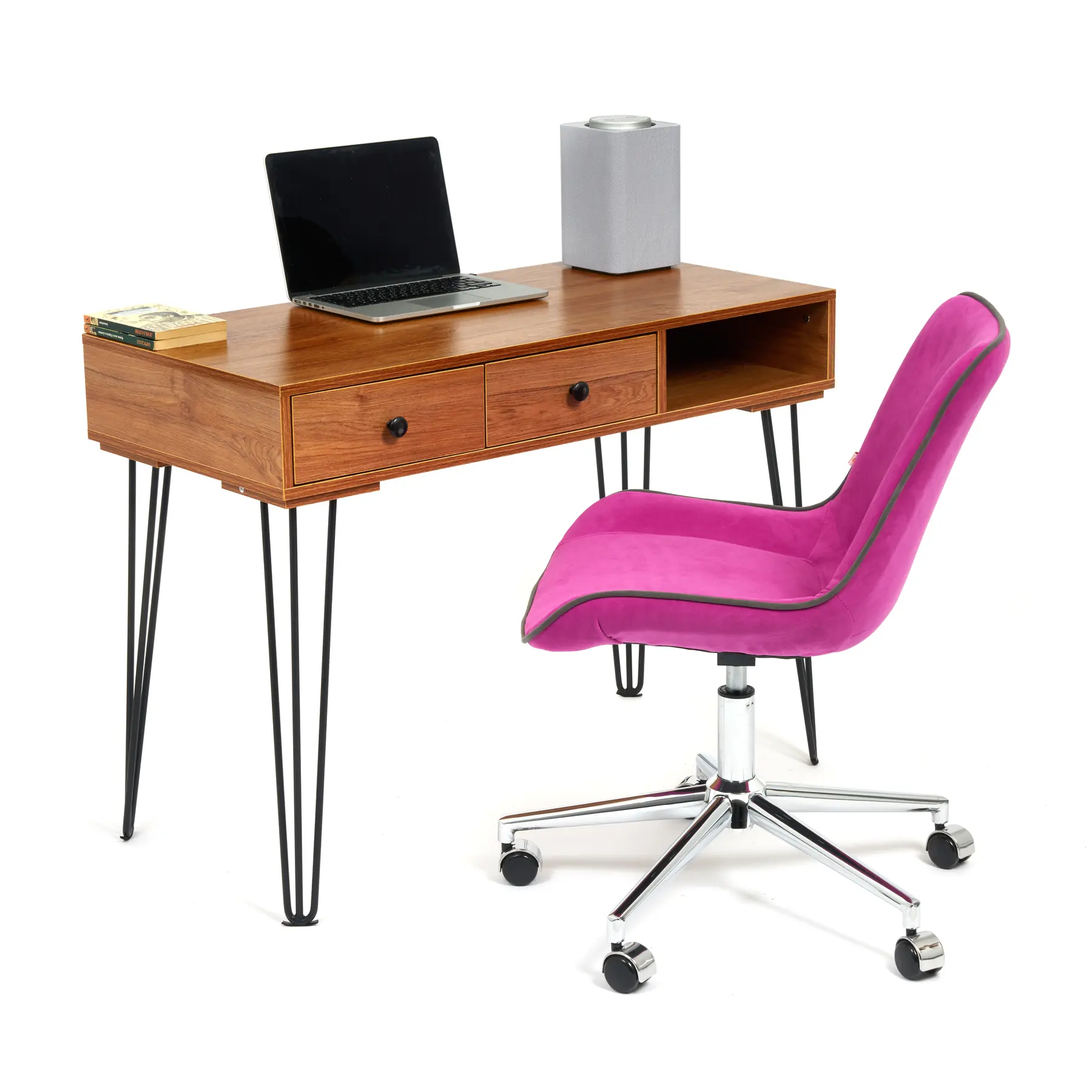 Home Office Furniture Simple Design Wooden Top Computer Working Table (TD-2003) - Black Frame Walnut Top main view