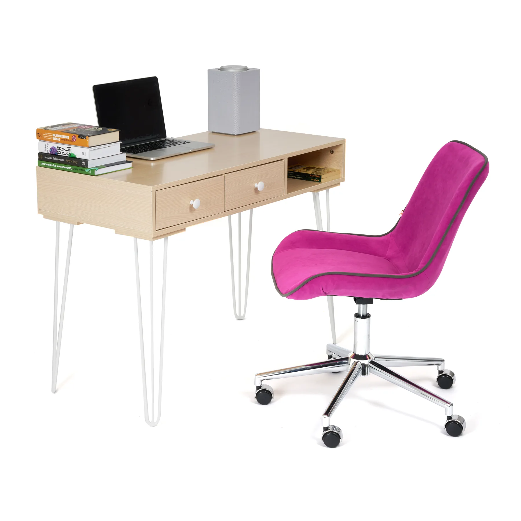 Home Office Furniture Simple Design Wooden Top Computer Working Table (TD-2003) - White Frame Oak Top main view