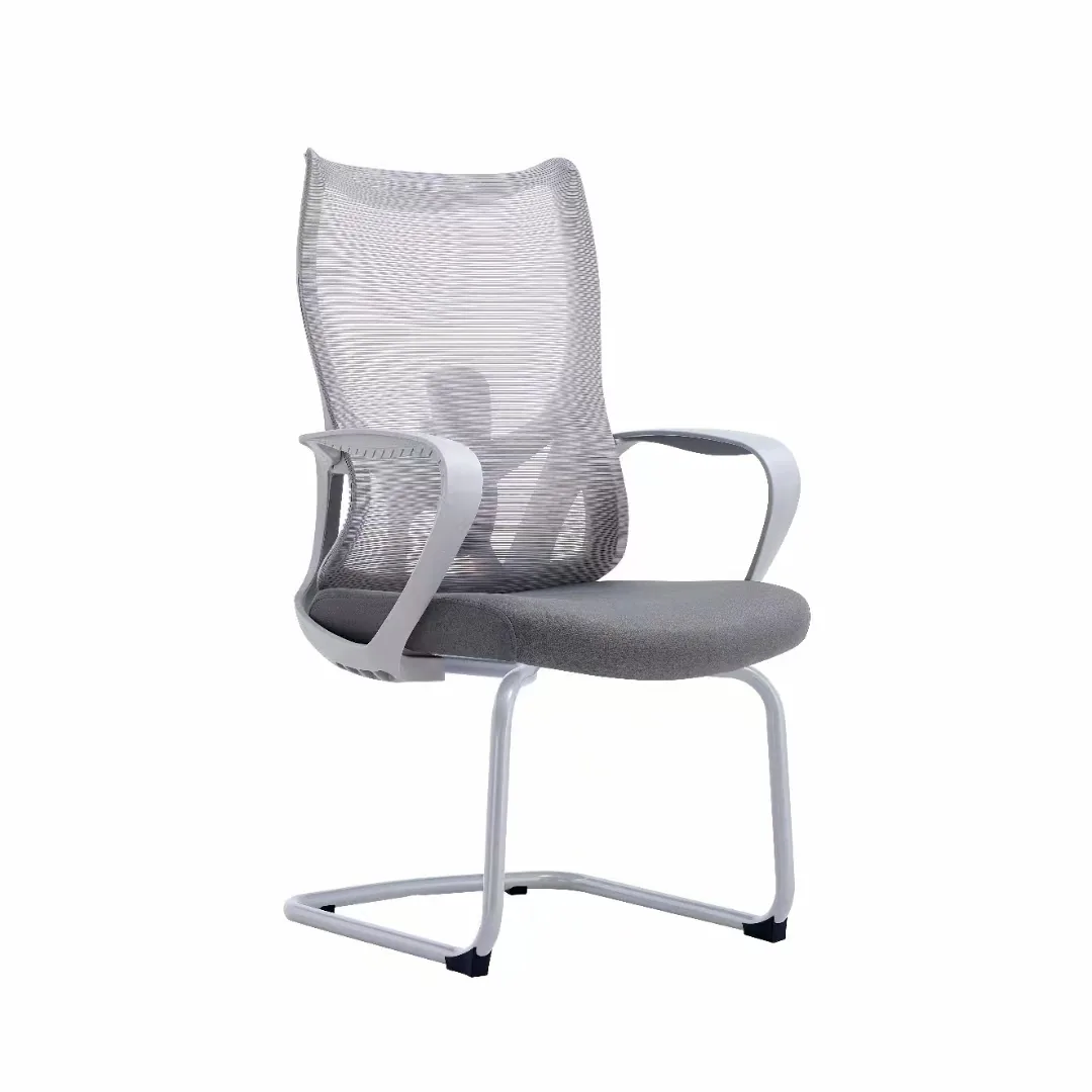 New Style Middle Back Adjustable Comfort Office Chair Mesh Ergonomic Visitor Meeting Chair - Grey Mesh White Sled main view