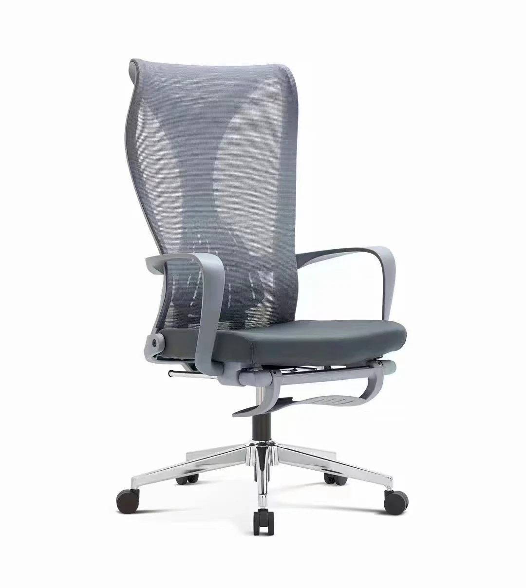 Middle Back Task Computer Home Office Chair Mesh Swivel Office Visitor Chair with Footrest - Grey Mesh Chromed Base main view