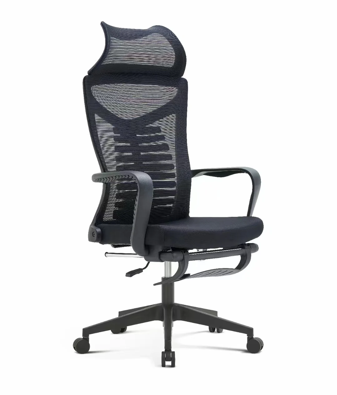 Middle Back Task Computer Home Office Chair Mesh Swivel Office Visitor Chair with Footrest - Black Mesh Nylon Base main view