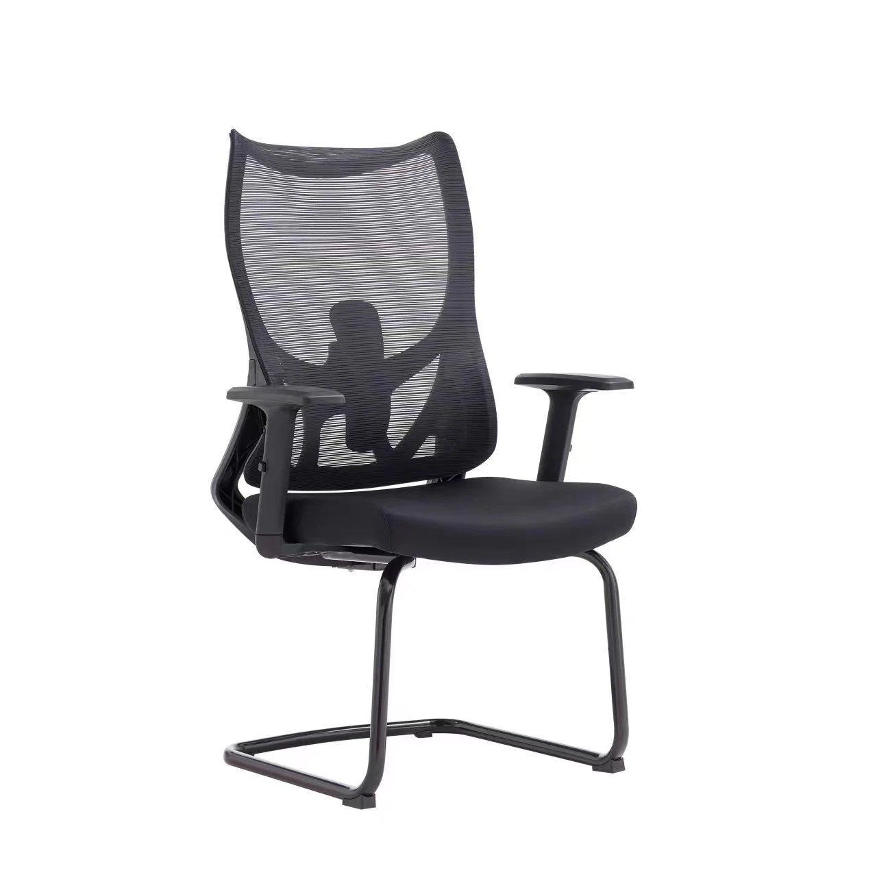 New Style Middle Back Adjustable Comfort Office Chair Mesh Ergonomic Visitor Meeting Chair - Black Mesh Black Sled main view