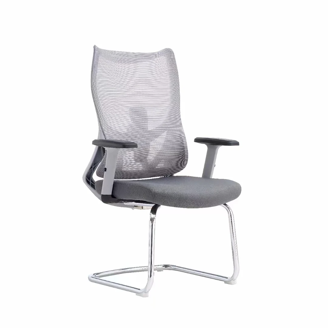 New Style Middle Back Adjustable Comfort Office Chair Mesh Ergonomic Visitor Meeting Chair - Light Grey Mesh Chromed Sled main view