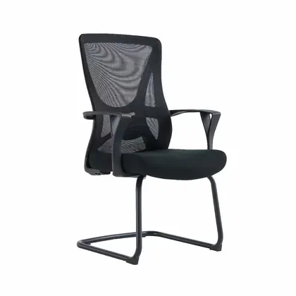Affordable Price Swivel Chair Mesh Comfortable Middle Back Visitor Computer Chair - Black Mesh Padded Arms