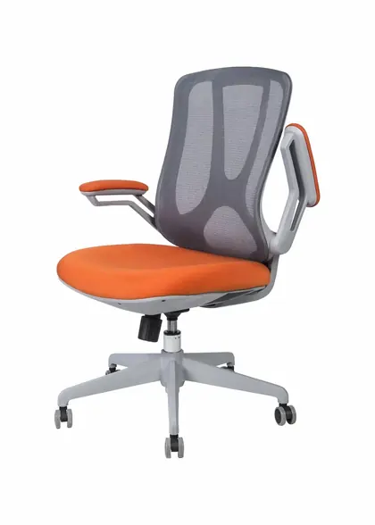 High Quality New Design Modern Mesh Reclining Ergonomic Office Chair - Orange Seat Grey Mesh view 3
