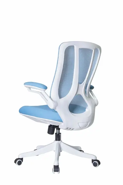 High Quality New Design Modern Mesh Reclining Ergonomic Office Chair - Blue Mesh White Frame view 3