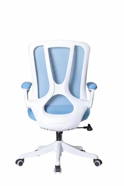 High Quality New Design Modern Mesh Reclining Ergonomic Office Chair - Blue Mesh White Frame view 2
