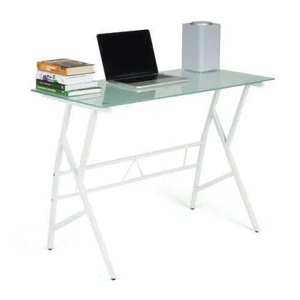 Home Office Furniture Glass Top Computer Working Table (CD-8337) - White Frame Glass Top view 2