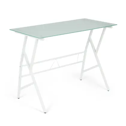 Home Office Furniture Glass Top Computer Working Table (CD-8337) - White Frame Glass Top view 3