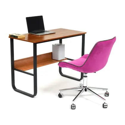 Home Office Furniture Simple Design Wooden Top Computer Working Table (TD-1933) - Black Frame Walnut Top