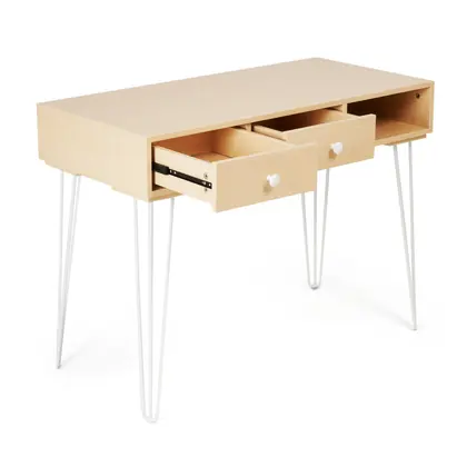 Home Office Furniture Simple Design Wooden Top Computer Working Table (TD-2003) - White Frame Oak Top view 3