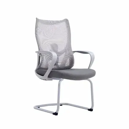 New Style Middle Back Adjustable Comfort Office Chair Mesh Ergonomic Visitor Meeting Chair - Grey Mesh White Sled