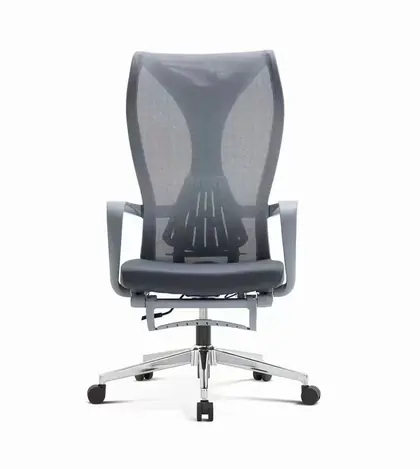 Middle Back Task Computer Home Office Chair Mesh Swivel Office Visitor Chair with Footrest - Grey Mesh Chromed Base view 2