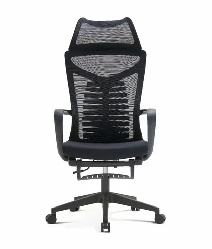 Middle Back Task Computer Home Office Chair Mesh Swivel Office Visitor Chair with Footrest - Black Mesh Nylon Base view 3