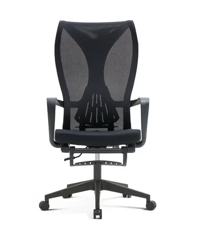 Middle Back Task Computer Home Office Chair Mesh Swivel Office Visitor Chair with Footrest - Black Mesh Chromed Base view 5