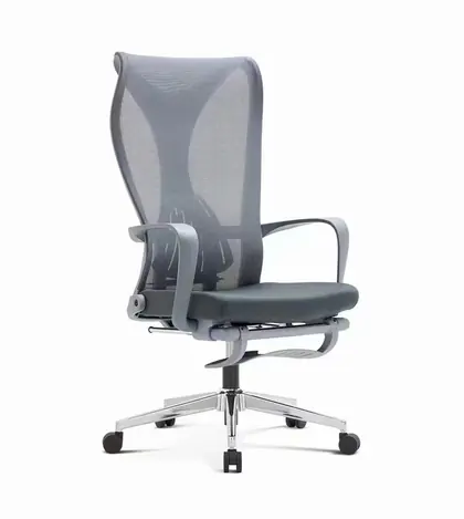 Middle Back Task Computer Home Office Chair Mesh Swivel Office Visitor Chair with Footrest - Grey Mesh Chromed Base