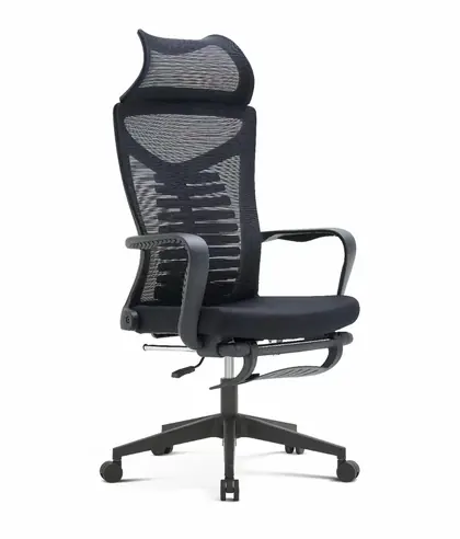 Middle Back Task Computer Home Office Chair Mesh Swivel Office Visitor Chair with Footrest - Black Mesh Nylon Base