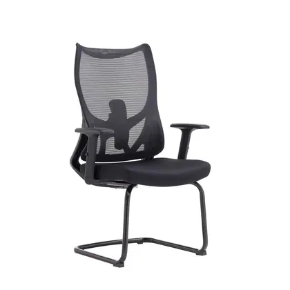 New Style Middle Back Adjustable Comfort Office Chair Mesh Ergonomic Visitor Meeting Chair - Black Mesh Black Sled