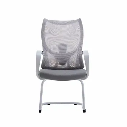 New Style Middle Back Adjustable Comfort Office Chair Mesh Ergonomic Visitor Meeting Chair - Light Grey Mesh Chromed Sled view 2