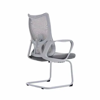 New Style Middle Back Adjustable Comfort Office Chair Mesh Ergonomic Visitor Meeting Chair - Grey Mesh White Sled view 4