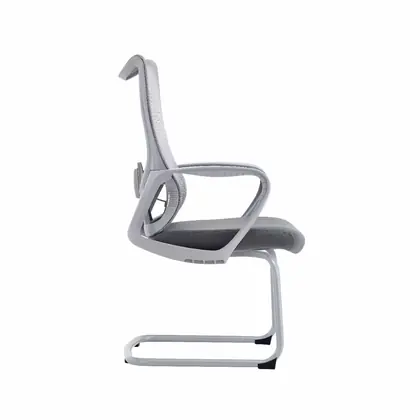 New Style Middle Back Adjustable Comfort Office Chair Mesh Ergonomic Visitor Meeting Chair - Grey Mesh White Sled view 3