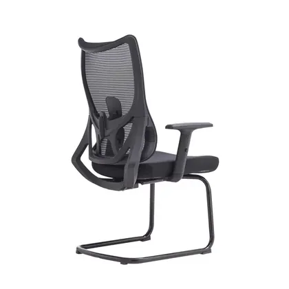 New Style Middle Back Adjustable Comfort Office Chair Mesh Ergonomic Visitor Meeting Chair - Black Mesh Black Sled view 3