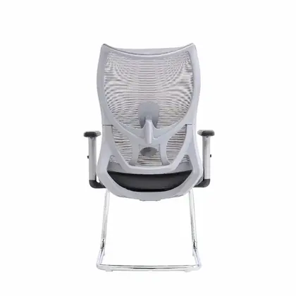 New Style Middle Back Adjustable Comfort Office Chair Mesh Ergonomic Visitor Meeting Chair - Light Grey Mesh Chromed Sled view 4