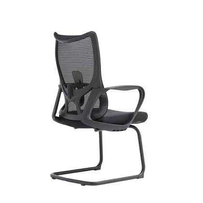 New Style Middle Back Adjustable Comfort Office Chair Mesh Ergonomic Visitor Meeting Chair - Black Mesh Grey Sled view 3
