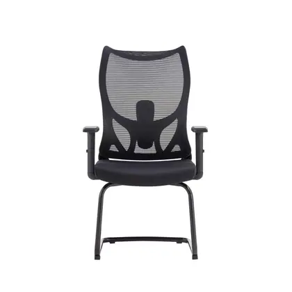 New Style Middle Back Adjustable Comfort Office Chair Mesh Ergonomic Visitor Meeting Chair - Black Mesh Black Sled view 2