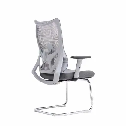 New Style Middle Back Adjustable Comfort Office Chair Mesh Ergonomic Visitor Meeting Chair - Light Grey Mesh Chromed Sled view 3