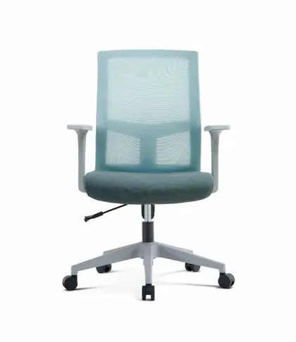 Wholesale Middle Back Task Computer Office Chair Mesh Swivel Office Visitor Chair - Teal Mesh White Frame view 2