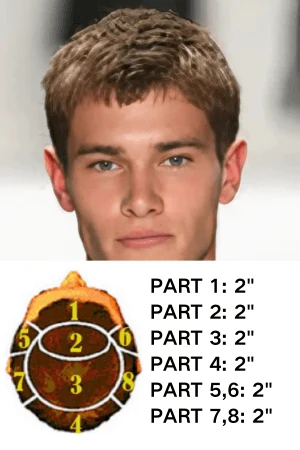 0.04MM super thin skin men's hair system with short messy hairstyle shown from above