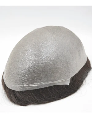 Side view of the men's hairpiece with a side-parted style, highlighting the thin skin base and natural hairline