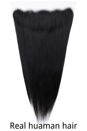 Frontal styled on a mannequin head with a middle part and hair pulled back