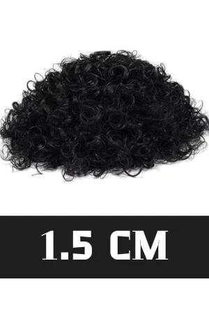 15MM Curls men's toupee shown from above with the front hairline visible