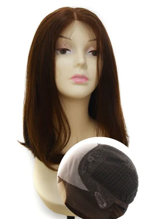 16 inch European virgin hair lace top wig shown from above with the lace front and monofilament crown visible