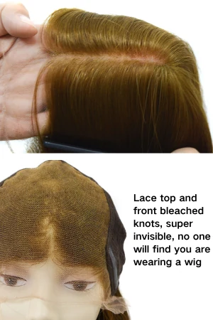 Close-up of the lace top and front invisible hairline showing the realistic scalp design