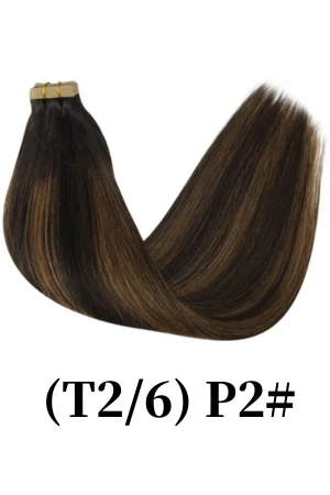 20 inch tape-in hair extensions for women shown from above with the tape side visible