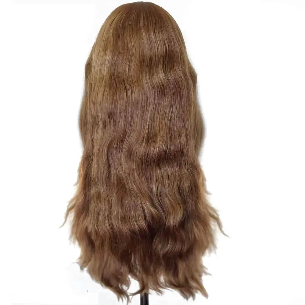 Wig styled on a mannequin head showing the full length and natural movement