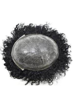 FCS 8MM Afro Curly Toupee for men shown from above with the front hairline visible