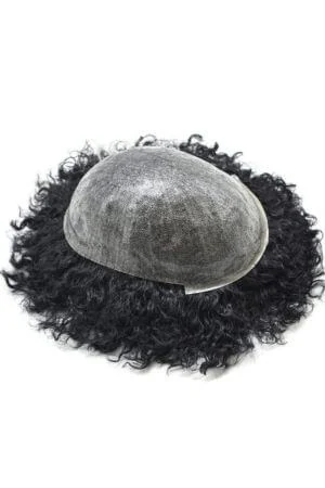 Close-up of the FCS skin base with injected hair strands and 8mm curl pattern