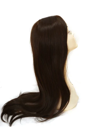 AURA: 8 inchesX8 inchesSilk Top Hairpieces Women shown on a display head