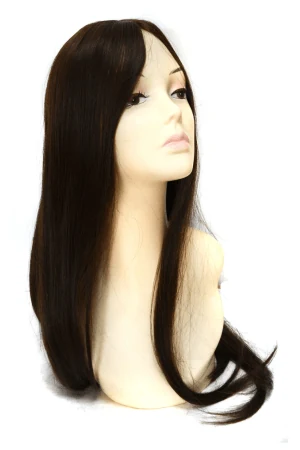AURA: 8 inchesX8 inchesSilk Top Hairpieces Women shown on a display head