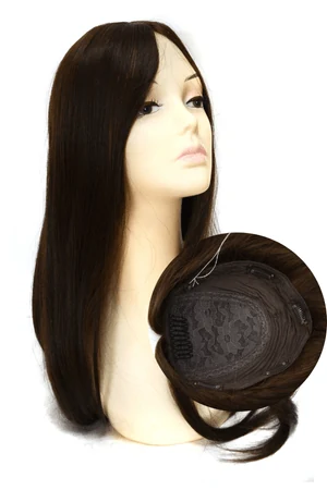 AURA silk top hair topper for women shown from above with the free part style visible
