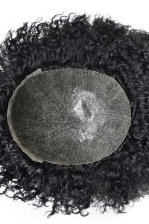 FCS 12MM Afro Toupee for Black Men shown from above with the full Afro curl texture visible