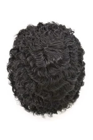 Underside of the FCS toupee showing the transparent thin skin base and hand-tied knots