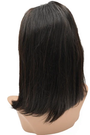 BLF lace front wig styled on a mannequin head showing the natural parting and side part
